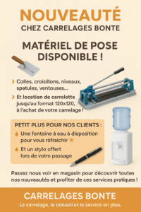 Envie de carreler vous même ? Tout le matériel de pose et location de carrelette à l'achat de votre carrelage !!